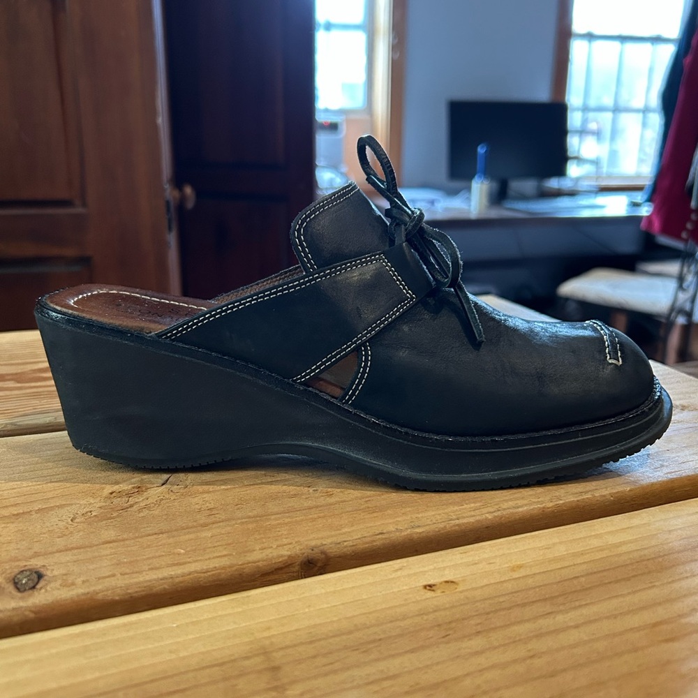 DONALD J PLINER Y2K Nubuck Leather HUF Black Mules Clogs Shoes 8